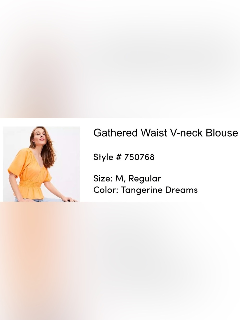 LOFT Bright Orange Puff-Sleeve Smocked Peplum Blouse - Picture 2 of 3